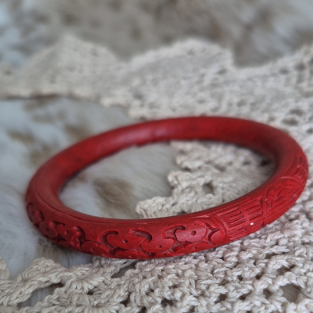 🌙Red Cinnabar Carved Bangle